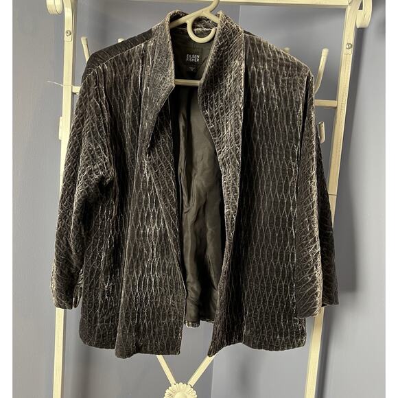 Eileen Fisher Gray Velvet Quilted Open Front Cardigan M - Picture 1 of 6